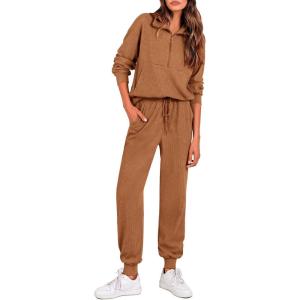 imagePRETTYGARDEN Womens Fall 2 Piece Lounge Sets Zip Up Sweatshirt Jogger Pants Sweat Track Suits Travel Outfit Winter ClothingDark Khaki