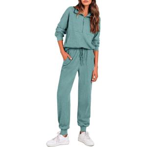 imagePRETTYGARDEN Womens Fall 2 Piece Lounge Sets Zip Up Sweatshirt Jogger Pants Sweat Track Suits Travel Outfit Winter ClothingFruit Green