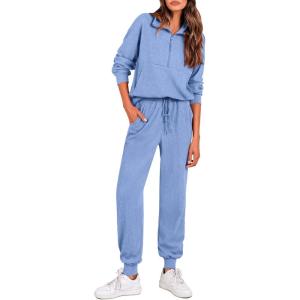 imagePRETTYGARDEN Womens Fall 2 Piece Lounge Sets Zip Up Sweatshirt Jogger Pants Sweat Track Suits Travel Outfit Winter ClothingLight Blue