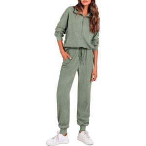 imagePRETTYGARDEN Womens Fall 2 Piece Lounge Sets Zip Up Sweatshirt Jogger Pants Sweat Track Suits Travel Outfit Winter ClothingLight Green