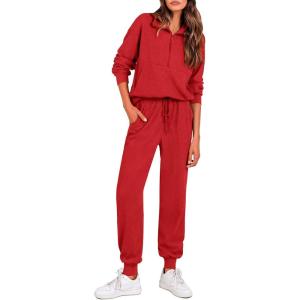 imagePRETTYGARDEN Womens Fall 2 Piece Lounge Sets Zip Up Sweatshirt Jogger Pants Sweat Track Suits Travel Outfit Winter ClothingRed