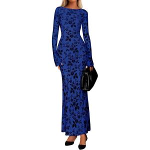 imagePRETTYGARDEN Womens Floral Bodycon Maxi Dress 2025 Fall Elegant Mesh Long Sleeve Formal Wedding Guest Cocktail DressesRoyal Blue