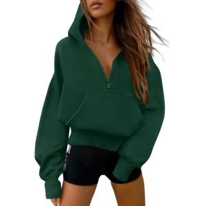 imagePRETTYGARDEN Womens Half Zip Up Hoodies 2025 Fall Long Sleeve Cropped Pullover Oversized Sweatshirt Fashion Y2K ClothesDark Green