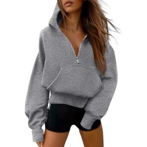 imagePRETTYGARDEN Womens Half Zip Up Hoodies 2025 Fall Long Sleeve Cropped Pullover Oversized Sweatshirt Fashion Y2K ClothesDark Grey