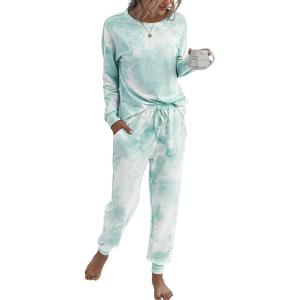 imagePRETTYGARDEN Womens Two Piece Loungewear Fall Casual Long Sleeve Tops Jogger Pants Pajama Sets Matching Outfits ClothingGreen