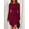 imagePRETTYGARDEN Women 2025 Mini Bodycon Dresses Long Sleeve Ruched Fitted Short Night Out Trendy Party Club Outfits Fall ClothesBurgundy
