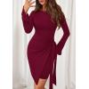 imagePRETTYGARDEN Women 2025 Mini Bodycon Dresses Long Sleeve Ruched Fitted Short Night Out Trendy Party Club Outfits Fall ClothesBurgundy