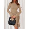 imagePRETTYGARDEN Women 2025 Mini Bodycon Dresses Long Sleeve Ruched Fitted Short Night Out Trendy Party Club Outfits Fall ClothesKhaki