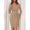 imagePRETTYGARDEN Women 2025 Mini Bodycon Dresses Long Sleeve Ruched Fitted Short Night Out Trendy Party Club Outfits Fall ClothesKhaki