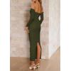 imagePRETTYGARDEN Womens 2025 Fall Long Sleeve Maxi Dress Off Shoulder Mesh Ruched Bodycon Trendy Long Wedding Guest DressesArmy Green