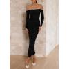 imagePRETTYGARDEN Womens 2025 Fall Long Sleeve Maxi Dress Off Shoulder Mesh Ruched Bodycon Trendy Long Wedding Guest DressesBlack