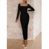 imagePRETTYGARDEN Womens 2025 Fall Long Sleeve Maxi Dress Off Shoulder Mesh Ruched Bodycon Trendy Long Wedding Guest DressesBlack