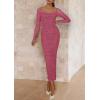 imagePRETTYGARDEN Womens 2025 Fall Long Sleeve Maxi Dress Off Shoulder Mesh Ruched Bodycon Trendy Long Wedding Guest DressesDark Pink
