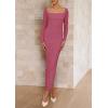 imagePRETTYGARDEN Womens 2025 Fall Long Sleeve Maxi Dress Off Shoulder Mesh Ruched Bodycon Trendy Long Wedding Guest DressesDark Pink