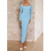 imagePRETTYGARDEN Womens 2025 Fall Long Sleeve Maxi Dress Off Shoulder Mesh Ruched Bodycon Trendy Long Wedding Guest DressesLight Blue