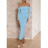 imagePRETTYGARDEN Womens 2025 Fall Long Sleeve Maxi Dress Off Shoulder Mesh Ruched Bodycon Trendy Long Wedding Guest DressesLight Blue
