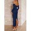 imagePRETTYGARDEN Womens 2025 Fall Long Sleeve Maxi Dress Off Shoulder Mesh Ruched Bodycon Trendy Long Wedding Guest DressesNavy Blue
