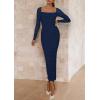 imagePRETTYGARDEN Womens 2025 Fall Long Sleeve Maxi Dress Off Shoulder Mesh Ruched Bodycon Trendy Long Wedding Guest DressesNavy Blue