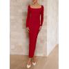 imagePRETTYGARDEN Womens 2025 Fall Long Sleeve Maxi Dress Off Shoulder Mesh Ruched Bodycon Trendy Long Wedding Guest DressesRed