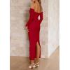 imagePRETTYGARDEN Womens 2025 Fall Long Sleeve Maxi Dress Off Shoulder Mesh Ruched Bodycon Trendy Long Wedding Guest DressesRed