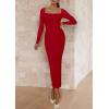 imagePRETTYGARDEN Womens 2025 Fall Long Sleeve Maxi Dress Off Shoulder Mesh Ruched Bodycon Trendy Long Wedding Guest DressesRed