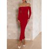 imagePRETTYGARDEN Womens 2025 Fall Long Sleeve Maxi Dress Off Shoulder Mesh Ruched Bodycon Trendy Long Wedding Guest DressesRed