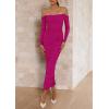 imagePRETTYGARDEN Womens 2025 Fall Long Sleeve Maxi Dress Off Shoulder Mesh Ruched Bodycon Trendy Long Wedding Guest DressesRose Red