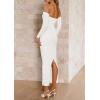 imagePRETTYGARDEN Womens 2025 Fall Long Sleeve Maxi Dress Off Shoulder Mesh Ruched Bodycon Trendy Long Wedding Guest DressesWhite