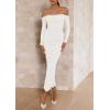 imagePRETTYGARDEN Womens 2025 Fall Long Sleeve Maxi Dress Off Shoulder Mesh Ruched Bodycon Trendy Long Wedding Guest DressesWhite