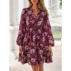 imagePRETTYGARDEN Womens Fall Boho Dresses 2025 Floral Long Sleeve V Neck Mini Flowy Wedding Guest Dress Trendy Vacation OutfitsBrown