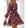 imagePRETTYGARDEN Womens Fall Boho Dresses 2025 Floral Long Sleeve V Neck Mini Flowy Wedding Guest Dress Trendy Vacation OutfitsBrown