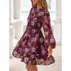 imagePRETTYGARDEN Womens Fall Boho Dresses 2025 Floral Long Sleeve V Neck Mini Flowy Wedding Guest Dress Trendy Vacation OutfitsBrown