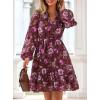 imagePRETTYGARDEN Womens Fall Boho Dresses 2025 Floral Long Sleeve V Neck Mini Flowy Wedding Guest Dress Trendy Vacation OutfitsBrown