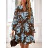 imagePRETTYGARDEN Womens Fall Boho Dresses 2025 Floral Long Sleeve V Neck Mini Flowy Wedding Guest Dress Trendy Vacation OutfitsFloral Brown Blue