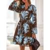 imagePRETTYGARDEN Womens Fall Boho Dresses 2025 Floral Long Sleeve V Neck Mini Flowy Wedding Guest Dress Trendy Vacation OutfitsFloral Brown Blue