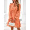 imagePRETTYGARDEN Womens Fall Boho Dresses 2025 Floral Long Sleeve V Neck Mini Flowy Wedding Guest Dress Trendy Vacation OutfitsFloral Orange Red