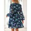 imagePRETTYGARDEN Womens Fall Boho Dresses 2025 Floral Long Sleeve V Neck Mini Flowy Wedding Guest Dress Trendy Vacation OutfitsNavy Blue