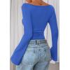 imagePRETTYGARDEN Womens Long Sleeve Shirts 2025 Fall Crop Going Out Tops Casual Boat Neck Bell Sleeve Ribbed Ruched Y2K ClothesBlue