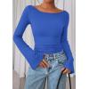 imagePRETTYGARDEN Womens Long Sleeve Shirts 2025 Fall Crop Going Out Tops Casual Boat Neck Bell Sleeve Ribbed Ruched Y2K ClothesBlue