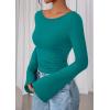 imagePRETTYGARDEN Womens Long Sleeve Shirts 2025 Fall Crop Going Out Tops Casual Boat Neck Bell Sleeve Ribbed Ruched Y2K ClothesDark Cyan