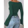 imagePRETTYGARDEN Womens Long Sleeve Shirts 2025 Fall Crop Going Out Tops Casual Boat Neck Bell Sleeve Ribbed Ruched Y2K ClothesDark Green
