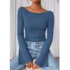 imagePRETTYGARDEN Womens Long Sleeve Shirts 2025 Fall Crop Going Out Tops Casual Boat Neck Bell Sleeve Ribbed Ruched Y2K ClothesGrey Blue