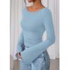 imagePRETTYGARDEN Womens Long Sleeve Shirts 2025 Fall Crop Going Out Tops Casual Boat Neck Bell Sleeve Ribbed Ruched Y2K ClothesLight Blue