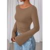 imagePRETTYGARDEN Womens Long Sleeve Shirts 2025 Fall Crop Going Out Tops Casual Boat Neck Bell Sleeve Ribbed Ruched Y2K ClothesLight Brown
