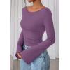 imagePRETTYGARDEN Womens Long Sleeve Shirts 2025 Fall Crop Going Out Tops Casual Boat Neck Bell Sleeve Ribbed Ruched Y2K ClothesPurple