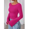 imagePRETTYGARDEN Womens Long Sleeve Shirts 2025 Fall Crop Going Out Tops Casual Boat Neck Bell Sleeve Ribbed Ruched Y2K ClothesRose Red