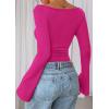 imagePRETTYGARDEN Womens Long Sleeve Shirts 2025 Fall Crop Going Out Tops Casual Boat Neck Bell Sleeve Ribbed Ruched Y2K ClothesRose Red
