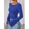 imagePRETTYGARDEN Womens Long Sleeve Shirts 2025 Fall Crop Going Out Tops Casual Boat Neck Bell Sleeve Ribbed Ruched Y2K ClothesRoyal Blue