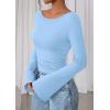 imagePRETTYGARDEN Womens Long Sleeve Shirts 2025 Fall Crop Going Out Tops Casual Boat Neck Bell Sleeve Ribbed Ruched Y2K ClothesSky Blue