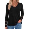imagePRETTYGARDEN Womens Long Sleeve Shirts Ribbed Knit V Neck Tee Dressy Casual Blouses Going Out Tunic Tops 2025 Fall OutfitsBlack